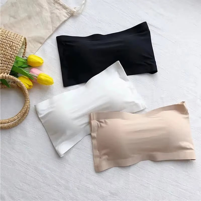 Seamless One-Piece Tube Tops Women Removable Pads Intimates Basic Black/White/Skin Womens Strapless Bra Bandeau Sexy Lingerie