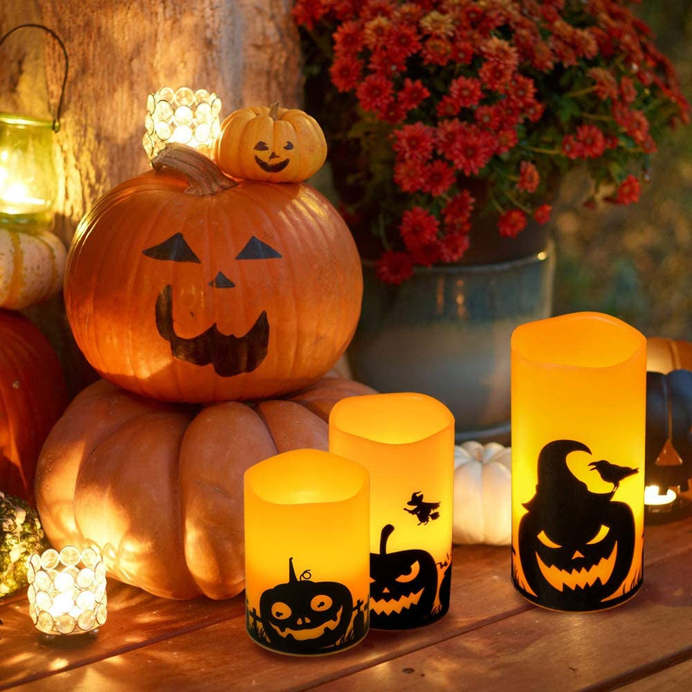 Eldnacele Pumpkin Halloween Flameless Candles Battery Operated with Timer