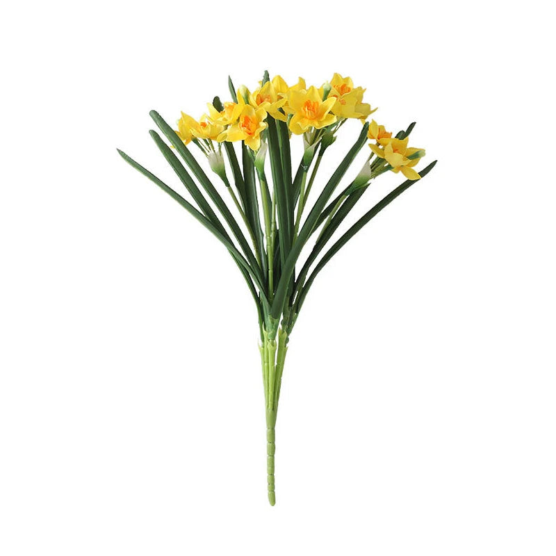 3/8 Heads Daffodil Flower Artificial Silk Narcissus Bouquet Wedding Floral Arrangements Accessories Home Table Decor Photo Prop