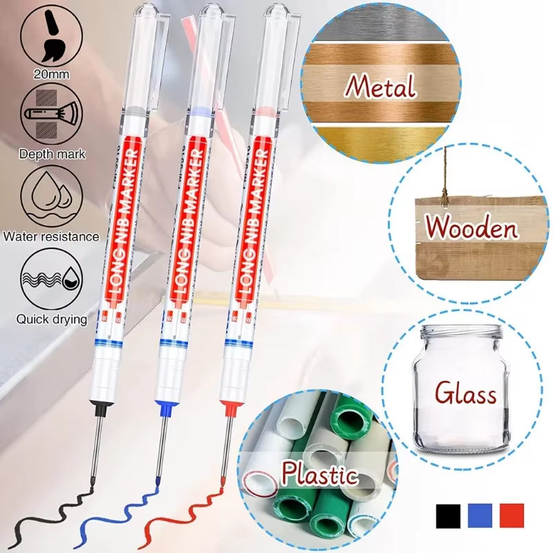 10Pcs/Set Multi-Purpose 20Mm Deep Hole Long Nib Head Marker for Metal Perforating Pen Waterproof Bathroom Woodworking Decor Tool