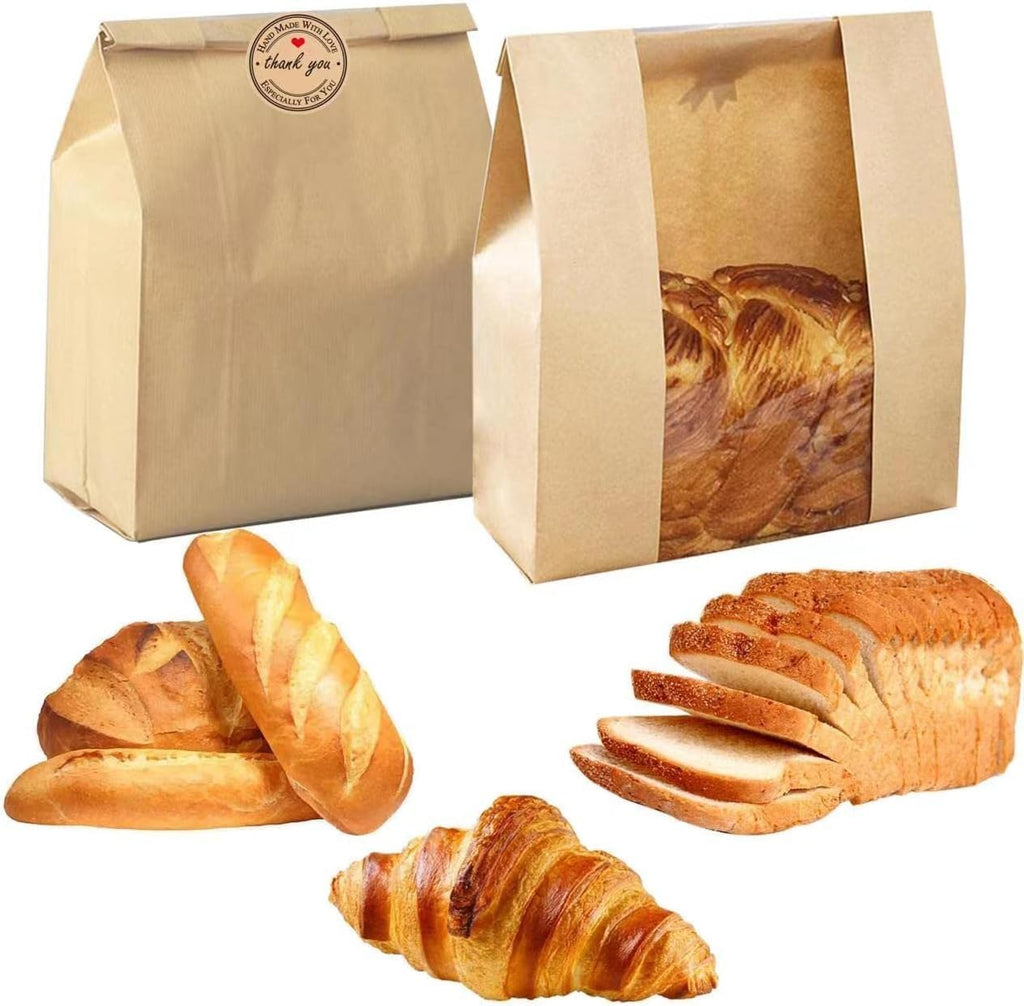 Large Paper Bread Bags for Homemade Sourdough Bread Packaging Bakery Bag for Gifting, Label Seal Sticker Included 200 Pack