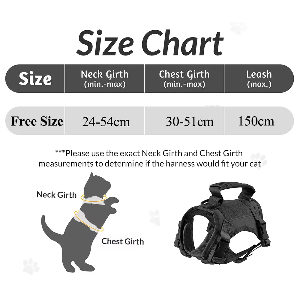 Tactical Cat Harness for Walking Escape Proof Adjustable Pet Vest Harness Soft Mesh with Control Handle for Large Cat Small Dog