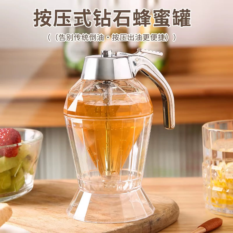 Hot Sale 180ML Diamond Honey Dispenser Syrup Dispenser Jar Container Plastic Storage Pot for Home Cooking Baking No Drip