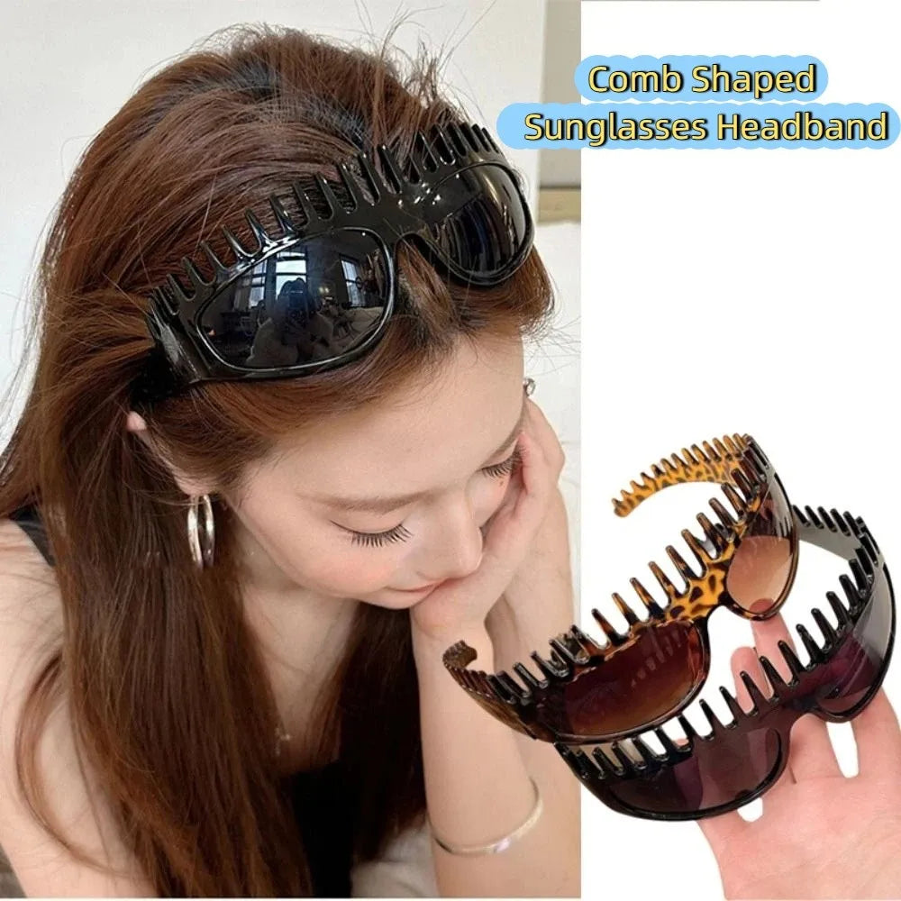Comb Shaped Sunglasses Headband Sunscreen Leopard Print Glasses Hair Band Sunshade Korean Style Headwear Women Hair Hoop Women