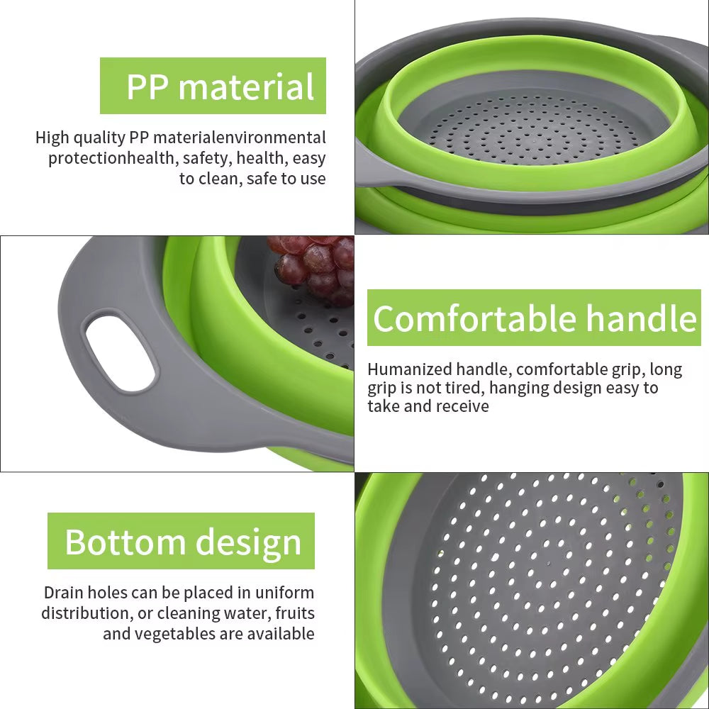 LMETJMA round Folding Colander BPA Free Fruits Vegetables Washing Drain Basket Kitchen Colander Strainer Dishwasher Safe KC0236