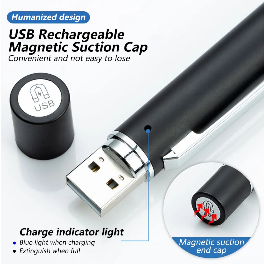 Mini Nursing Flashlight USB Rechargeable Medical Handy Pen Light LED Torch Lamp with Stainless Steel Clip Pocket Led Flashlight