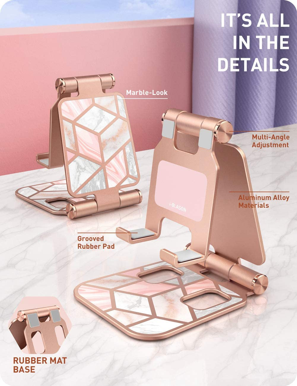 I-Blason Cell Phone Stand for Desk, Phone Holder Fits All Phones, Marble