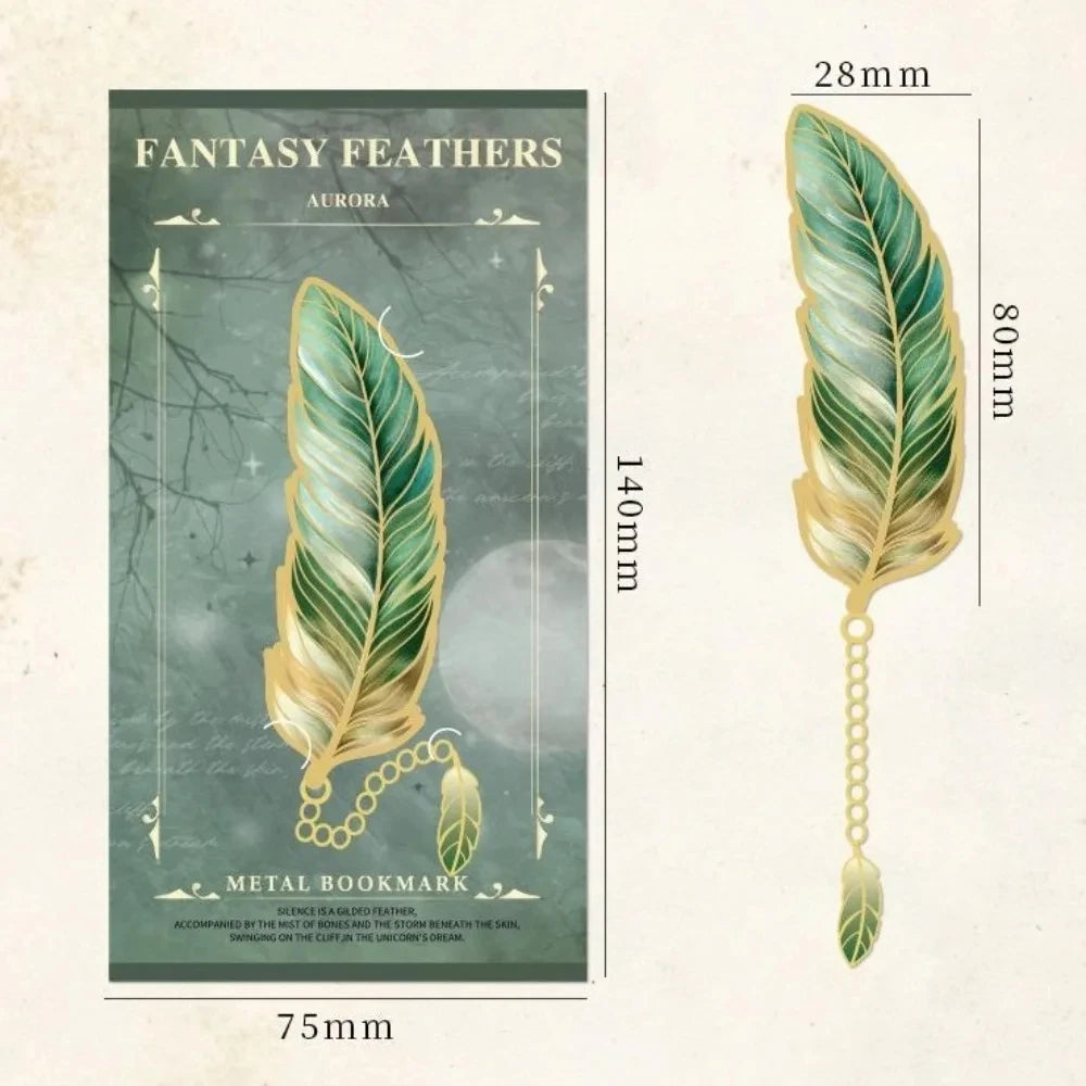 Vintage Feather Gold Stamped Metal Bookmark with Metal Chain Pendant, Exquisite Bookmark, Book Page Divider, Office Stationery