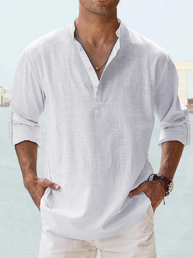 New Men'S Casual Blouse Cotton Linen Shirt Loose Tops Long Sleeve Tee Shirt Spring Autumn Casual Handsome Men'S Shirts