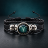 Zodiac Sign Synthetic Gemstone Bracelet, Beaded Rope & PU Leather 12 Constellations Braided Bracelet